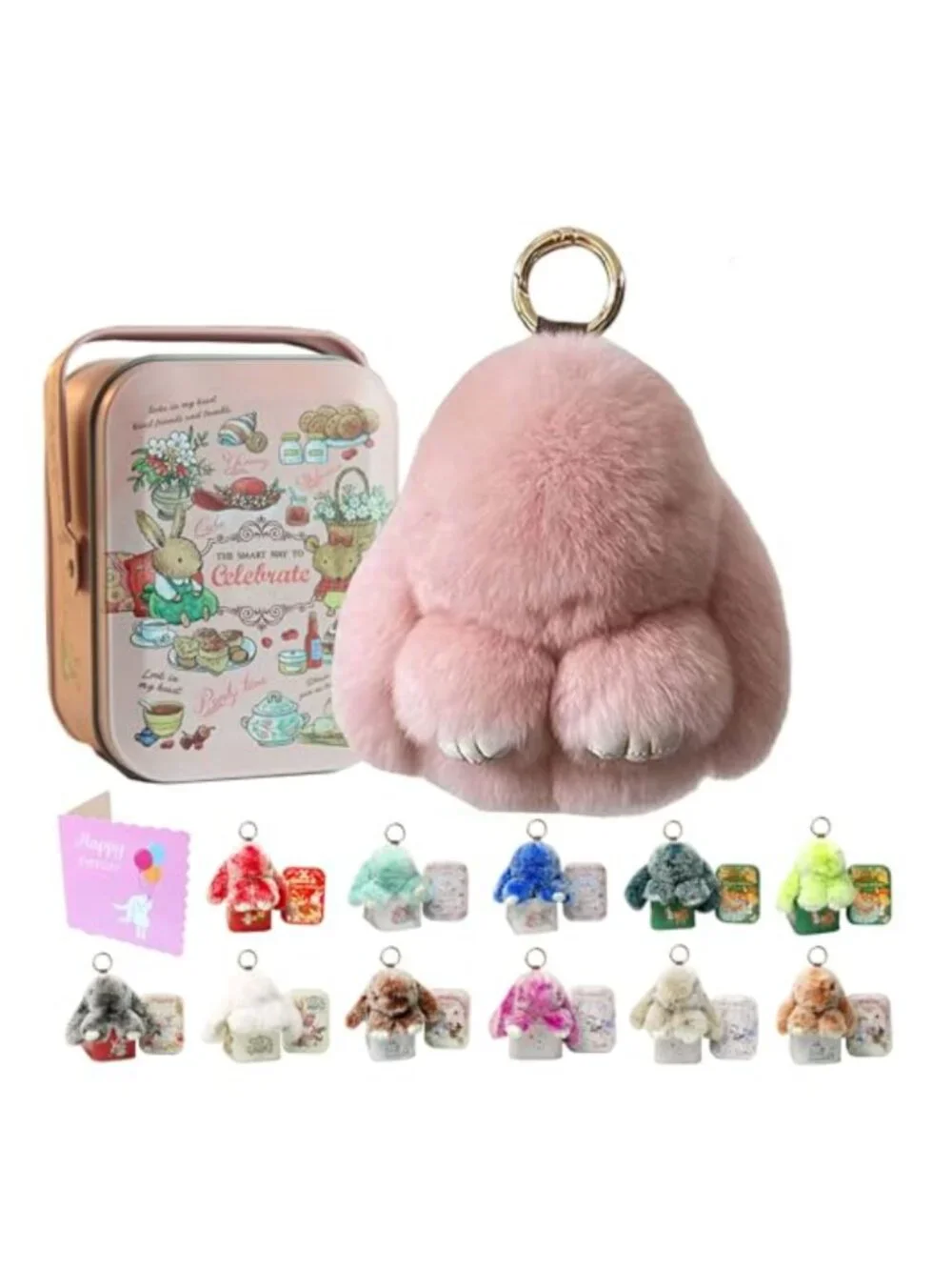 MINGRI Soft Bunny Keychain with Tin, Cute Graduation Plush Gift Teacher
